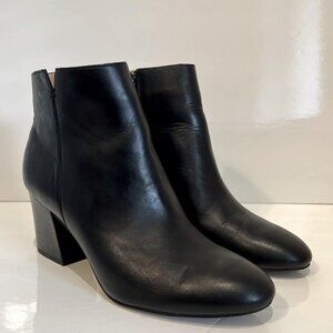 Franco Sarto Black Leather Side Zip Heeled Booties Size 8.5